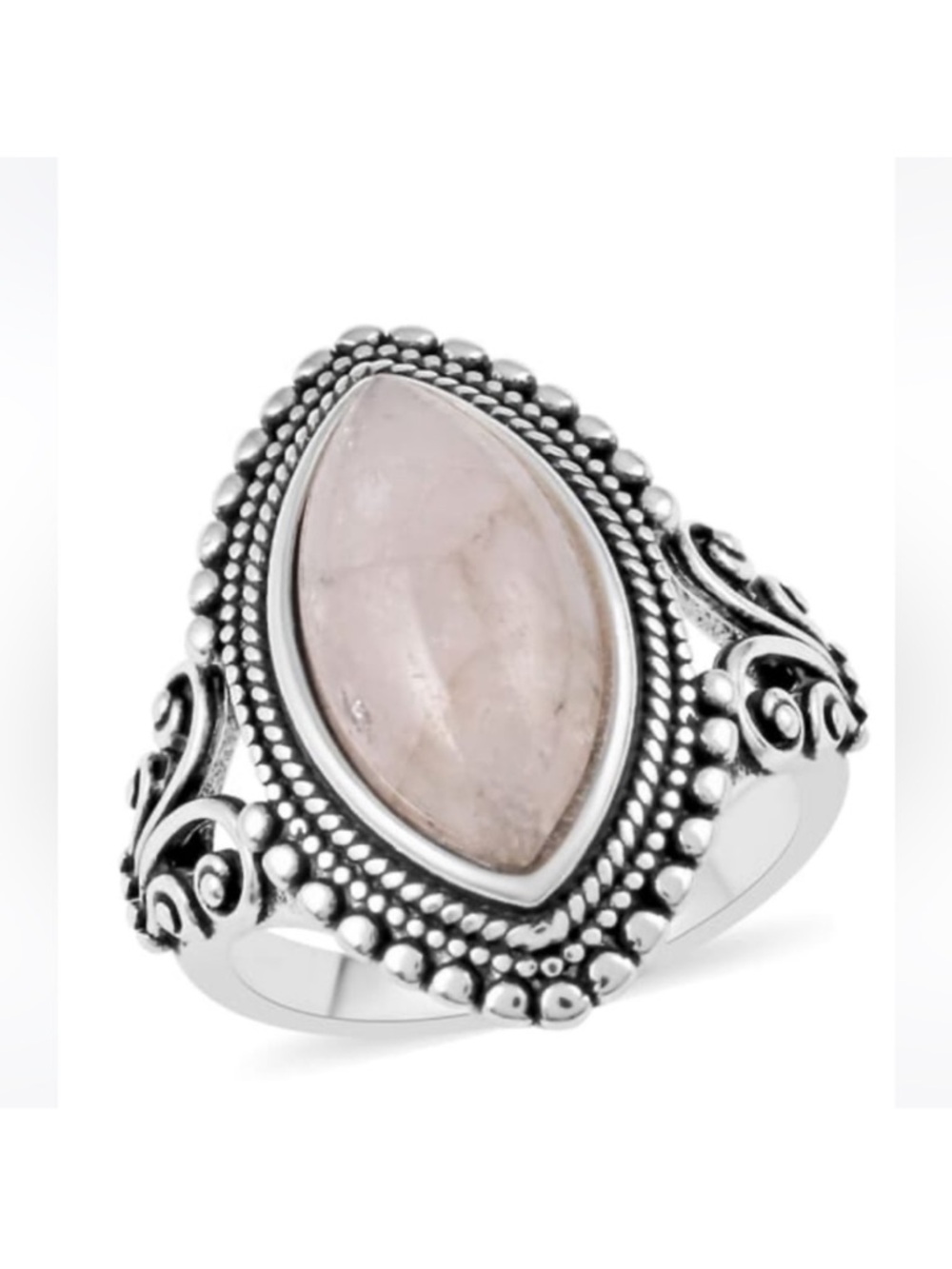 Marropino Morganite Marquee Ring in Black Oxidizied Silvertone (Size 10.0)